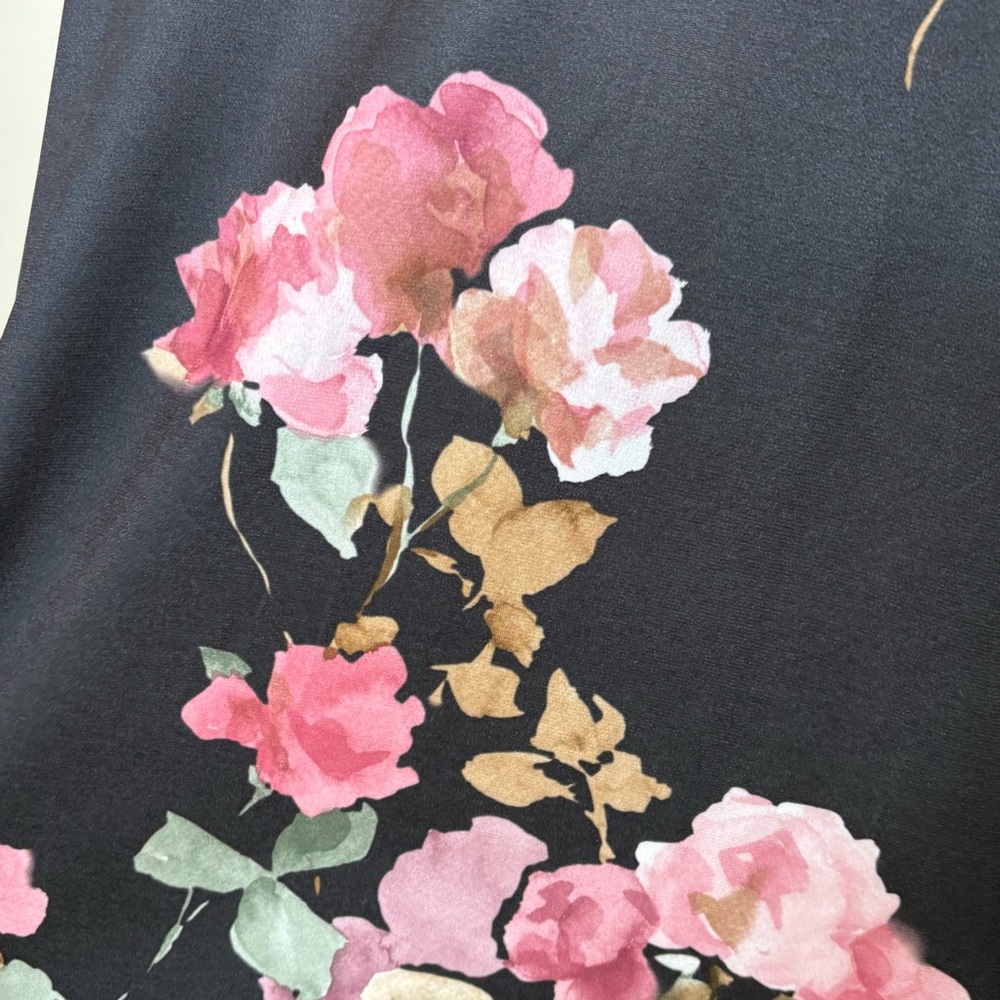 eesome Cold Shoulder Black and Pink Floral Print Dress Size L - Picture 3 of 8